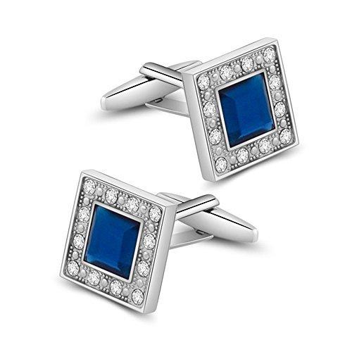 Merit Ocean Blue Navy Crystal Square Cufflinks for Men Classical Cuff Links with Gift Box Elegant Style