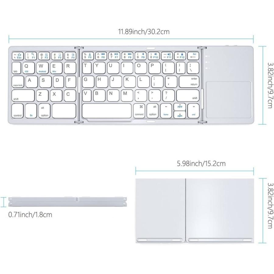 IKOS Tri折りたたみ式キーボード、折りたたみ式ポータブルキーボード、iPhone iPad Samsung スマートフォンタブレット、ワイヤレスBTキーボード、iOS Andro｜blueseainc｜05