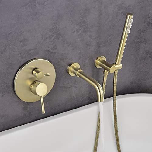 最上の品質な JinYuZe (つや消しゴールド) ハンドシャワー付き ミキサータップ 蛇口 浴槽 滝 広範囲浴室 壁マウント 3穴 生活雑貨