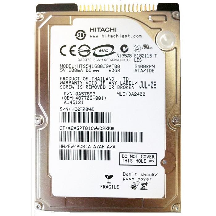 送料無料★2.5インチ 内蔵HDD　ノート用HDD　日立GST Travelstar 5K160 80GB ATA100 5400rpm HTS541680J9AT00 IDE　ノートハードデスク｜bluesky-eshop