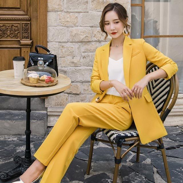 安い購入 通勤 オシャレ 上品 オフィススーツ レディースビジネス 一つボタン 韓国ファッション セットアップ リクルートスーツ イエロー Ol 代30代40代 上下セット セットアップ サイズ S Www Theopengate Org Il