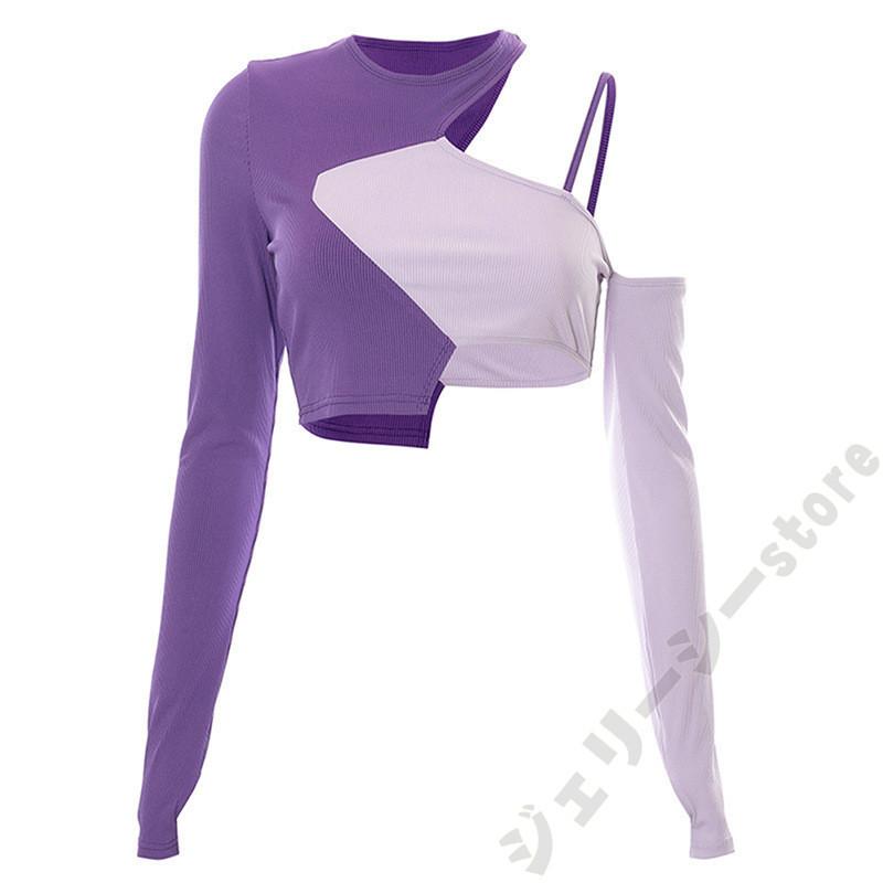 イベント ストリート系 韓国ファッション ヒップホップ ダンス衣装 レディース 長袖カットソー トップス アシンメトリー ショート丈 カッコイイ 舞台服 セクシー 長袖 21年激安 Coris Ec