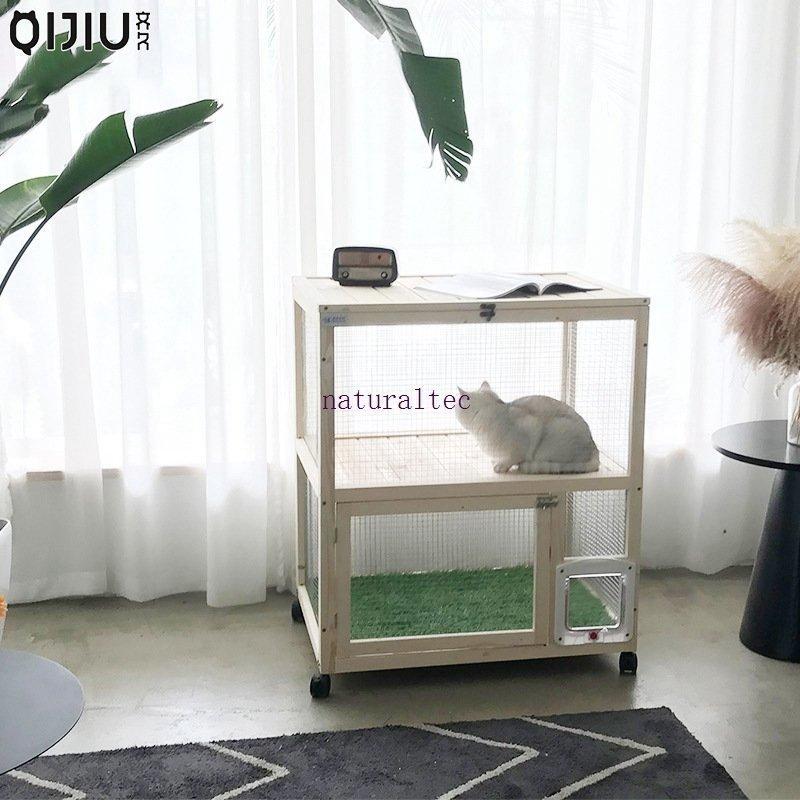 猫 ケージ キャットケージ 木製フレーム 広々 大型 猫ゲージ おしゃれ キャットハウス ネコ ハウス 留守番 保護 脱走防止