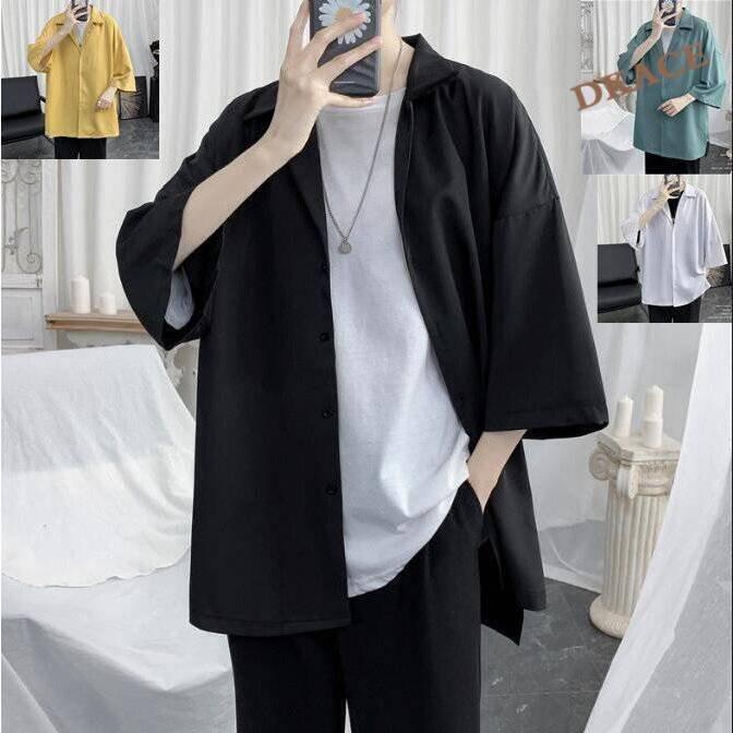 おしゃれシャツアウター 夏ウエアメンズカジュアルシャツ 大きいサイズ 七分袖シャツ 無地 ゆったり 開襟シャツ 春服 夏服 ボタンシャツ 青少年 Ft42drn7ri Iuu Org Tr