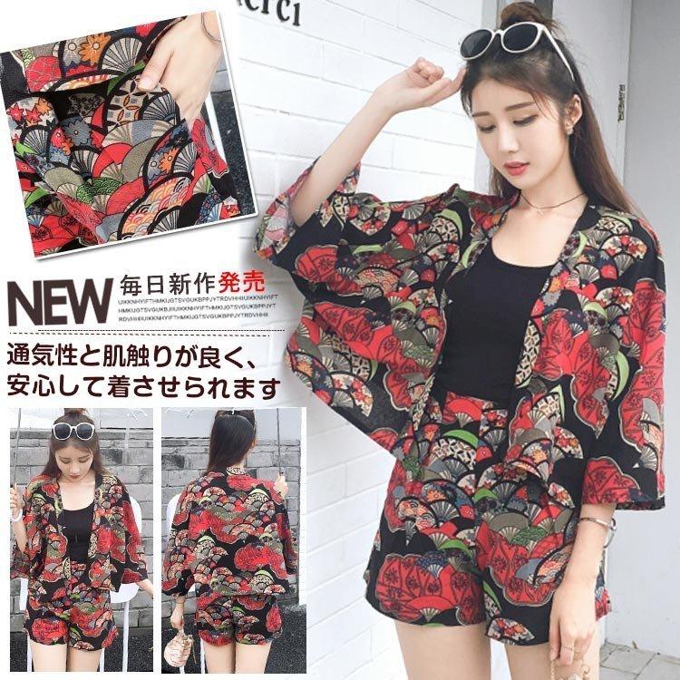 甚平 レディース 女性 3点セット 上下セット インナー付き 浴衣 じんべい エスニック柄 花柄プリント 部屋着 夏祭り 花火大会 盆踊り 夏向き Lian 085 青空ストア 通販 Yahoo ショッピング