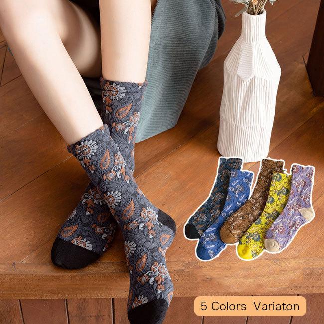 靴下 レディース ソックス 立体花柄 コットン クルーソックス レトロ 花柄靴下 ロイヤル風 ボヘミアン くつした エスニック柄 送料無料 Bja9075 Bluestar 通販 Yahoo ショッピング