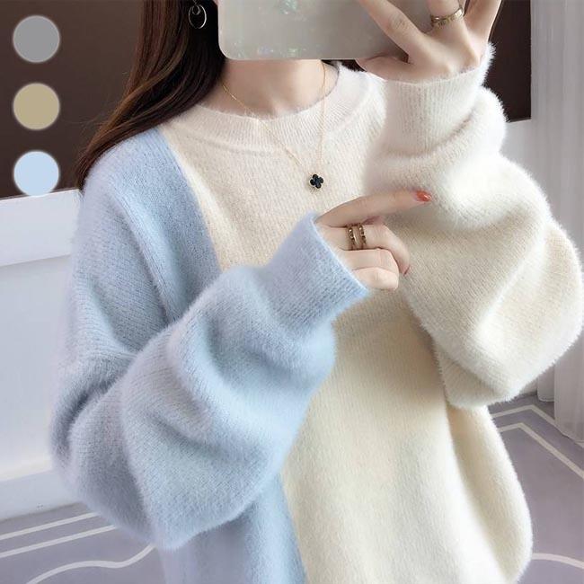 ニットセーター バイカラー レディース 厚手 ニットセーター ゆったり セーター モコモコ ニット 暖かい 色切り替え ニットトップス お洒落 Bjt7300 Bluestar 通販 Yahoo ショッピング