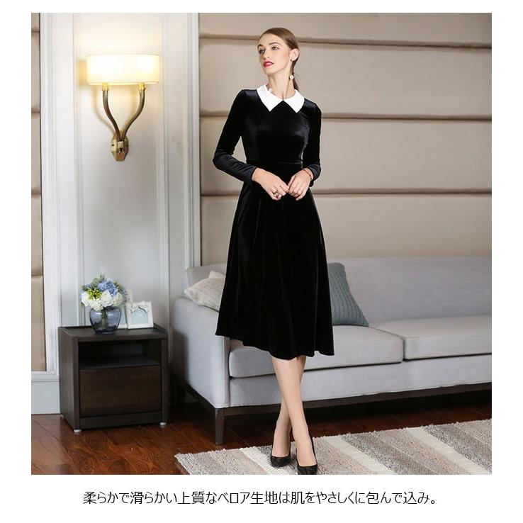 交換無料 秋冬ワンピース ベロアワンピース インナーワンピース レディース ヴィンテージ 長袖 ベルベット ロング丈 シンプル 結婚式 ドレス 秋新作 通販限定 Skylanceronline Com