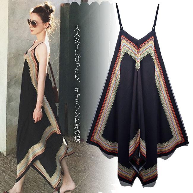 キャミワンピ レディース ノースリーブ マキシ丈 Vネック アシンメトリー エスニック柄 ワンピース オールインワン ゆったり オシャレ 春 夏 Haw290 Bluestar 通販 Yahoo ショッピング