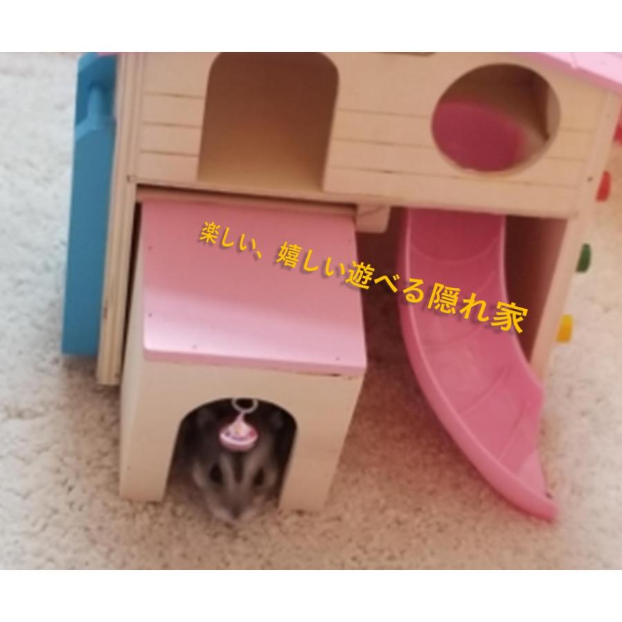 ハムスターハウス 2階建て 天然木製 ペット スライド式 小屋