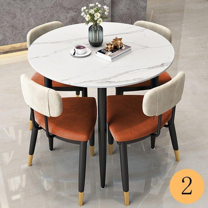 北欧風 豪華 大理石柄の様な 会議用テーブル 丸型デザイン 5点セット 色選択能 4人掛け 商談役員簡易応接 多機能