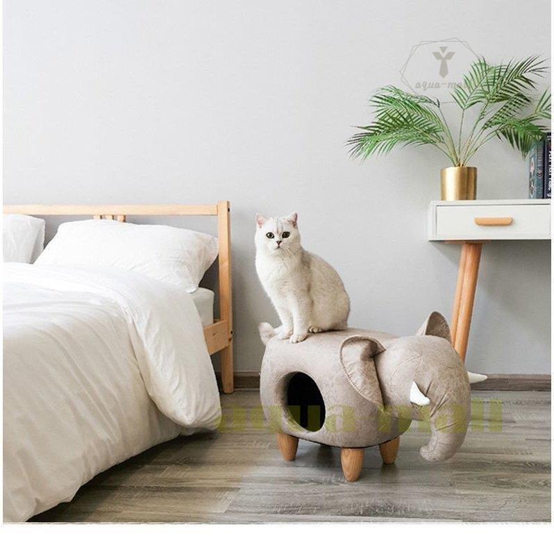 ねこ用ベッド ペットベッド キャットハウス スツール 椅子 猫用ハウス ねこグッズ ペット用品 ねこ用品 動物型 レザー調 インテリア かわいい おし cm