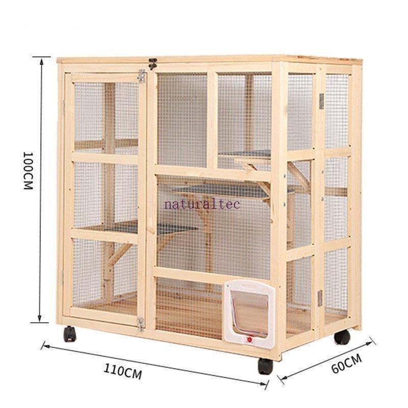 猫 ケージ キャットケージ 木製フレーム 広々 大型 猫ゲージ おしゃれ キャットハウス ネコ ハウス 留守番 保護 脱走防止 
