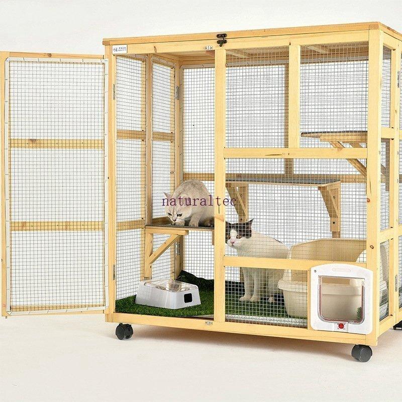 猫 ケージ キャットケージ 木製フレーム 広々 大型 猫ゲージ おしゃれ キャットハウス ネコ ハウス 留守番 保護 脱走防止 