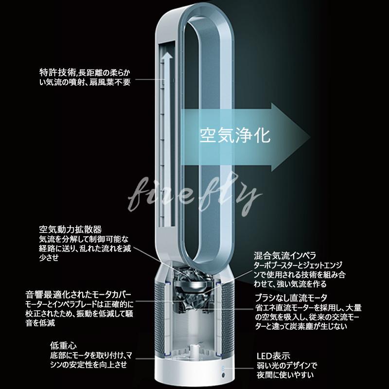 省エネ タワーファン 冷風 安全 スリム扇風機 羽なし 空気清浄機 脱臭 首振り タイマー機能 リモコン付 暖風なし|bluestore5|08