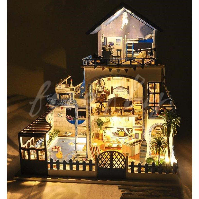 お得に買い物できます 超美品★エーゲ海別荘 DIYハウス ミニチュアハウス ドールハウス ログハウス ハンドクラフト 手作りキット 3Dパズル おもちゃ R77-265
