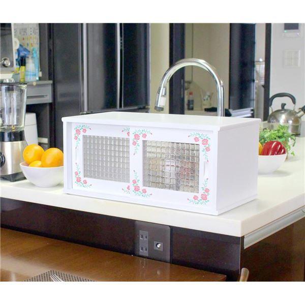 絶対一番安い ローズ柄 カウンター上収納 調味料ラック ホワイト 上置き 引き戸 収納 棚 両面開閉 木製 幅50cm おしゃれ キッチン 完成品 予約販売品 Atempletonphoto Com