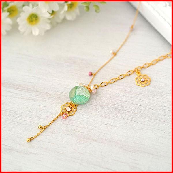 定番 ペンダント 誕生日 結婚式 アジャスター ロング レディース チェーン アクセサリー ネックレス てふてふ 緑 花 ガラス プレゼント かわいい おしゃれ ネックレス ペンダント Michiganestateplanning Com