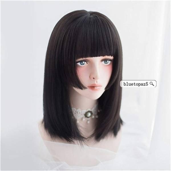 ウィッグ セミロング ミディアム かつら ストレート ぱっつん 姫カット 姫髪 小顔 自然 原宿 ロリータ 高品質 耐熱 コスプレfz11 ブルートパーズヤフーshop 通販 Yahoo ショッピング