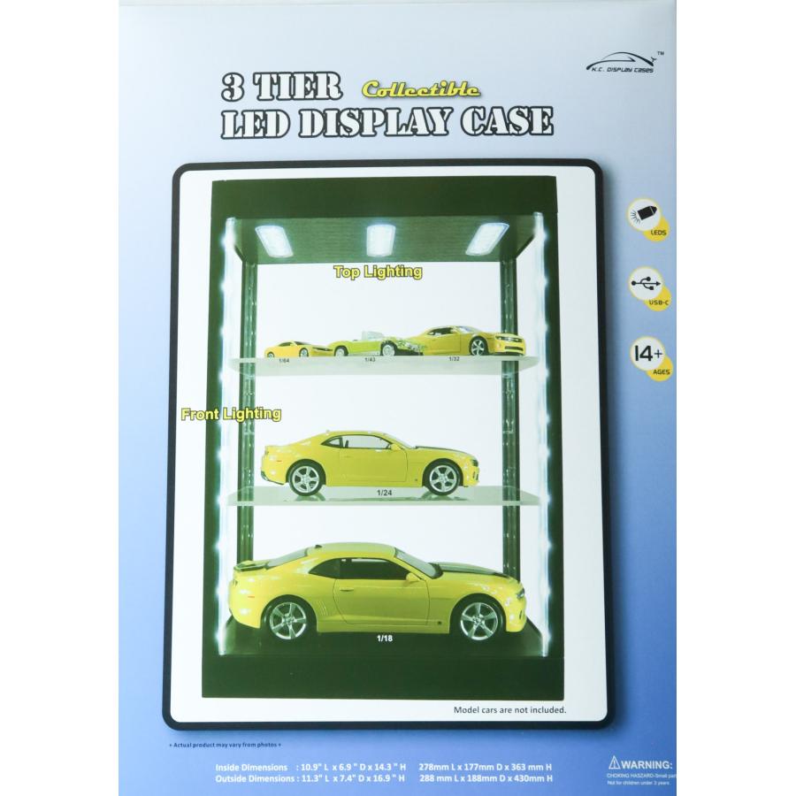 アクリル ディスプレイ ボックス 3段 ブラック LEDイルミネーション