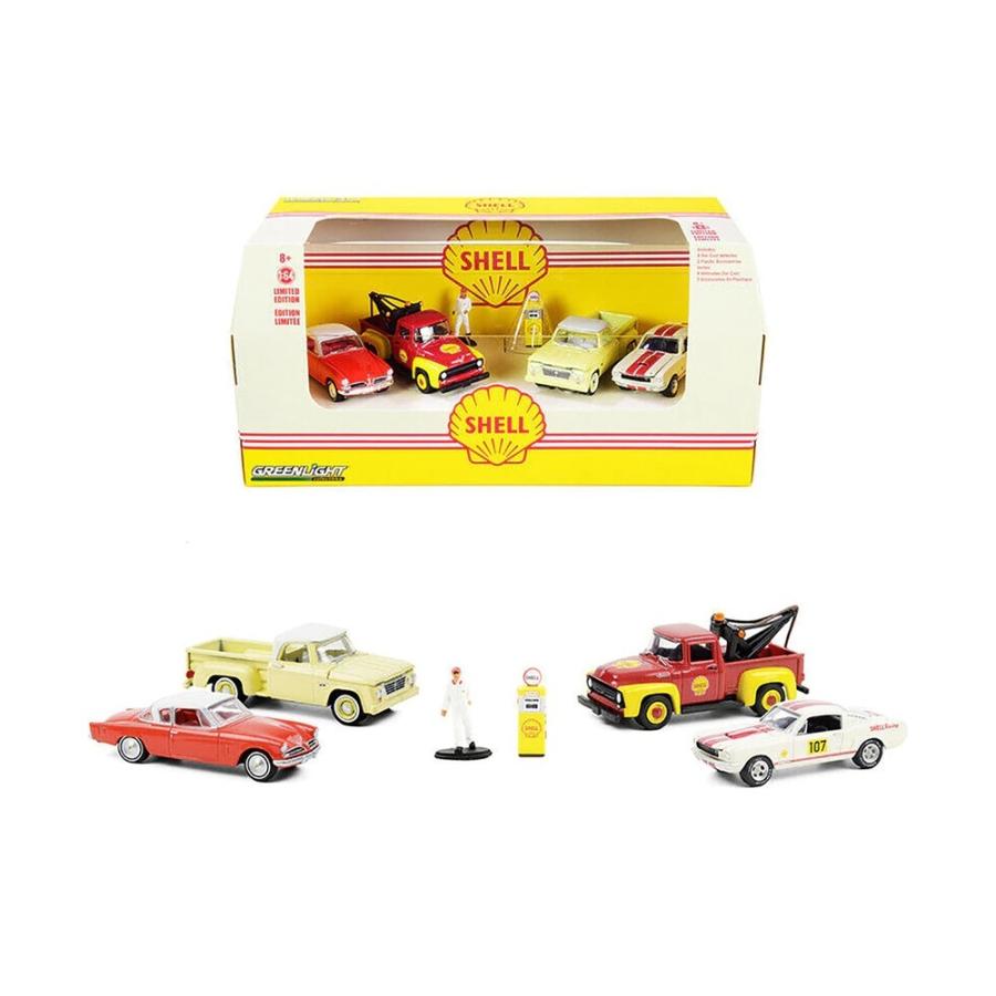 1014円 現金特価 グリーンライト 1 64 マルチカー ジオラマ シェル オイル センター ミニカー 4台 フィギア Greenlight Shell Oil Service Center