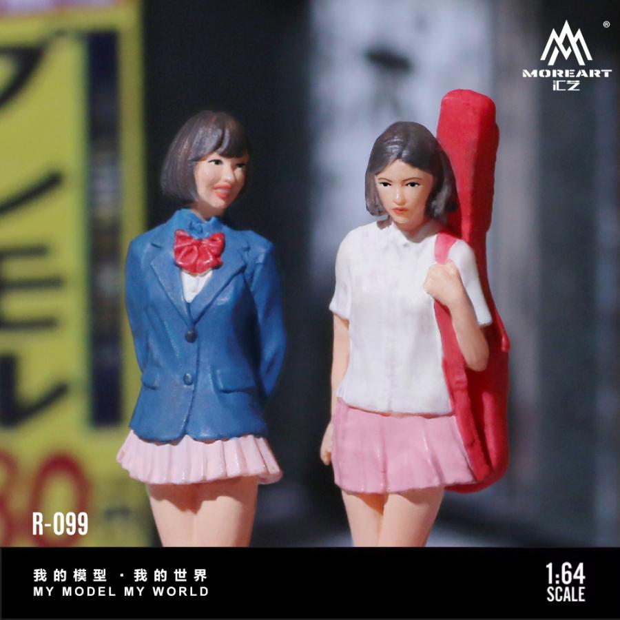 1/64 フィギュア ２点セット　モデル女子　模型　ジオラマ　MR0142 MoreArt 1/64 女子高生 フィギュア 2体セット 制服 ジオラマ JAPANESE