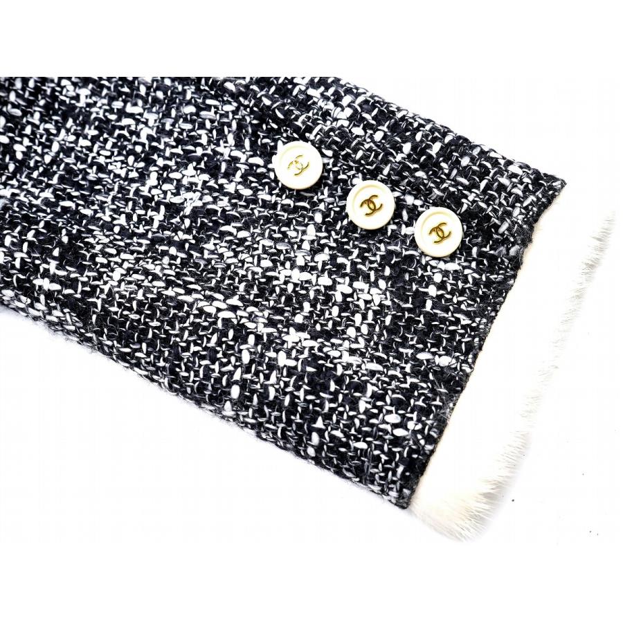 CHANEL シャネル レディース コート  ファーコート  ウール ラビット ブラック 黒 ホワイト 白 ゴールド金具 | CHANEL | 04