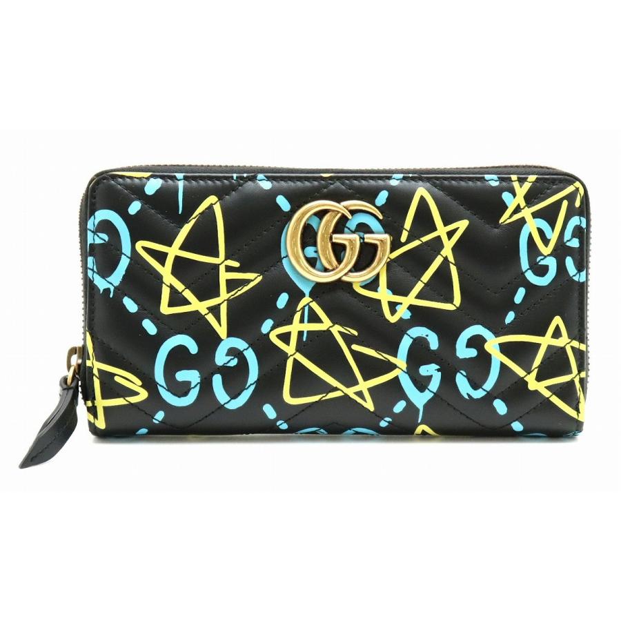 Gucci グッチ Ggマーモント ゴーストプリント ラウンドファスナー 長財布 レザー ブラック 黒 イエロー 黄色 ライトブルー 水色 448087 S 11881558 Blumin 通販 Yahoo ショッピング