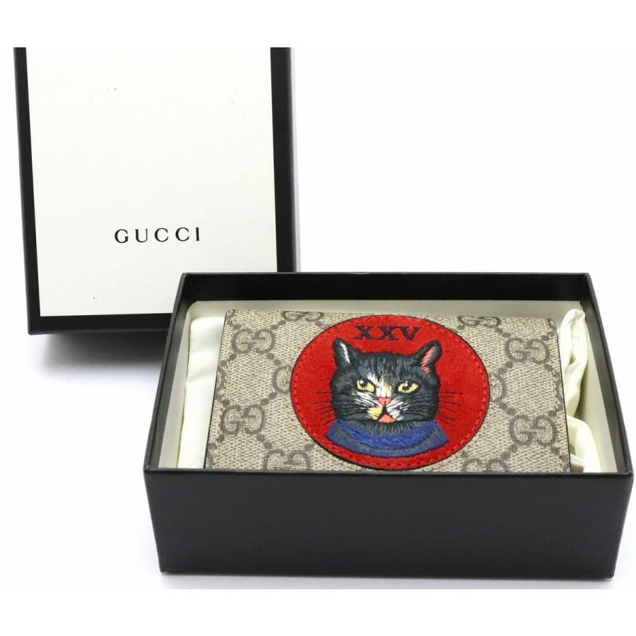 Gucci グッチ Ggスプリーム ミスティックキャット 2つ折財布 Pvc レザー カーキベージュ レッド 赤 中古 Blumin 通販 Yahoo ショッピング