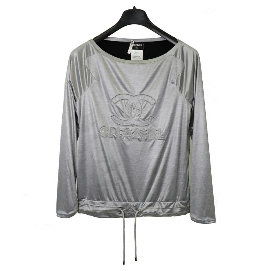 CHANEL シャネル ロゴ ココマーク ボートネック カットソー トップス 長袖 レディース ポリエステル シルバー #34 クリーニング済 | CHANEL