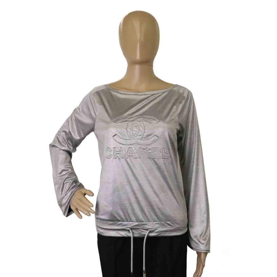 CHANEL シャネル ロゴ ココマーク ボートネック カットソー トップス 長袖 レディース ポリエステル シルバー #34 クリーニング済 | CHANEL | 07