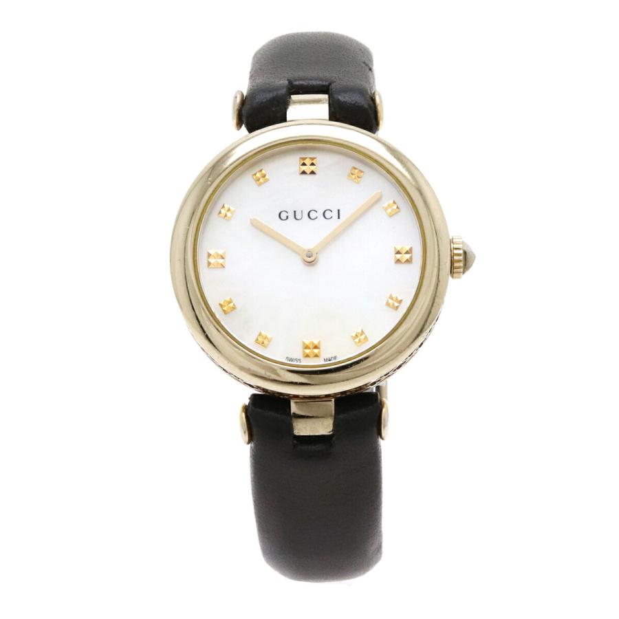 充実の品 Qz メンズ 革ベルト ゴールドメッキ Gp シェル文字盤 ディアマンティッシュシマ グッチ Gucci クォーツ 中古 141 4 Ya 腕時計 レディース腕時計