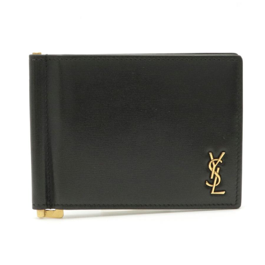 お求めやすく価格改定 ロゴ サイフ 男性 ファッション メンズ コンパクトウォレット 中古 Laurent Saint レザー ゴールド金具 ブラック 中古 札入れ マネークリップ イヴサンローラン 黒色 Aランク シンプル ブランド小物 メンズ財布 Williamsav Com