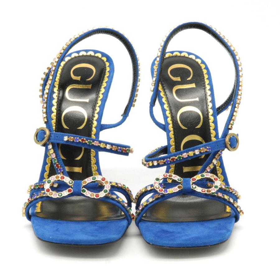 GUCCI グッチ サンダル ピンヒール リボン ハートソール スエード ラインストーン ブルー 青 #34 日本サイズ約21cm | GUCCI | 03