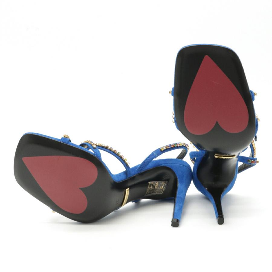 GUCCI グッチ サンダル ピンヒール リボン ハートソール スエード ラインストーン ブルー 青 #34 日本サイズ約21cm | GUCCI | 04