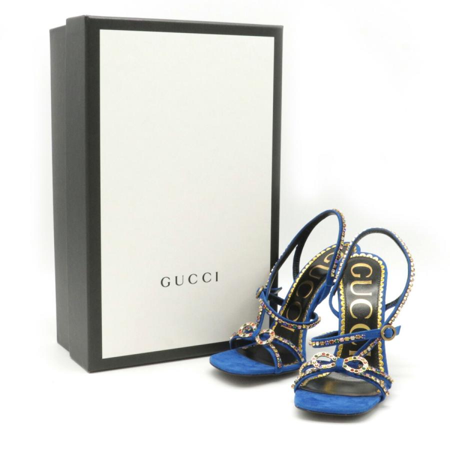 GUCCI グッチ サンダル ピンヒール リボン ハートソール スエード ラインストーン ブルー 青 #34 日本サイズ約21cm | GUCCI | 06