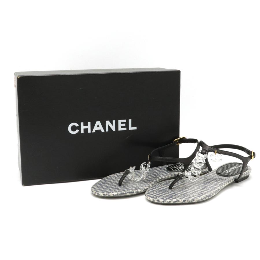 CHANEL シャネル ココマーク プラチェーン サンダル ツイード レザー 