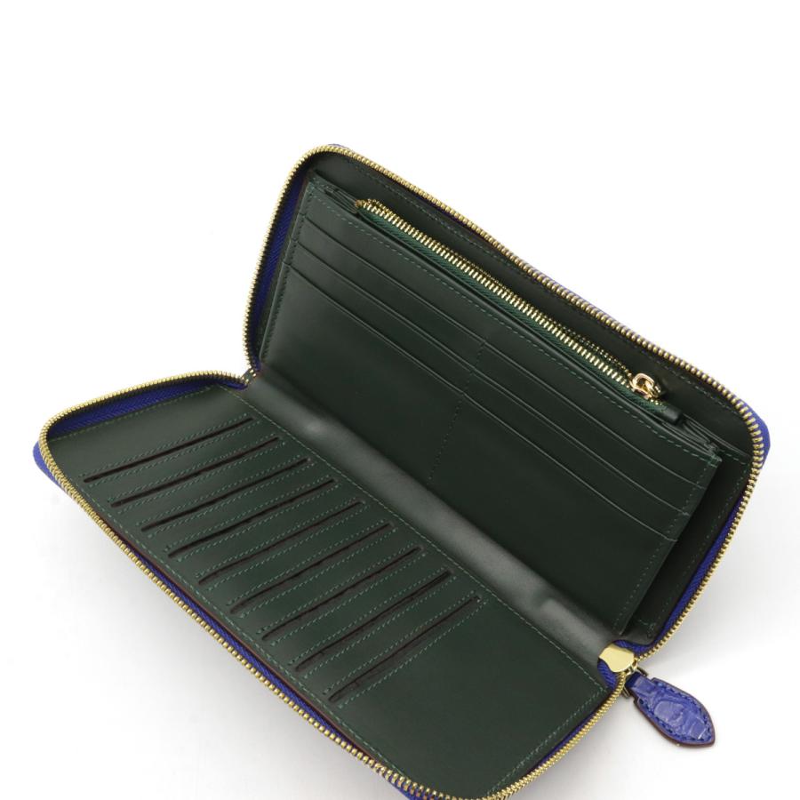 クロコダイル ワニ革 レザー ラウンドファスナー 長財布 ブルー 青 ゴールド金具 |  | 04