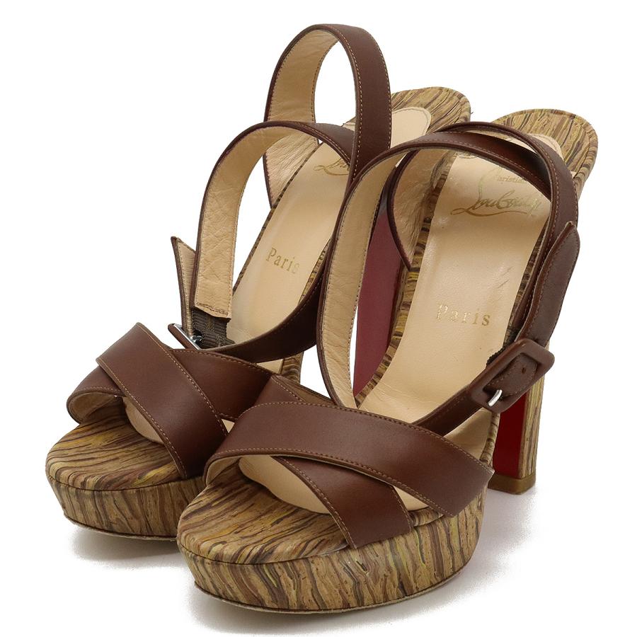Christian Louboutin クリスチャン ルブタン ウッドサンダル チャンキーヒール レザー ブラウン 茶 #36 1/2 日本サイズ23.5cm 3120612 Christian Louboutin（クリスチャンルブタン） クリスチャン ルブタン