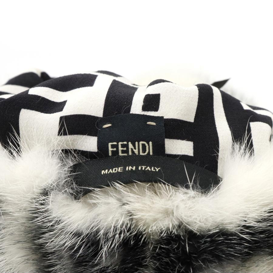 FENDI フェンディ ズッカ柄 ミンク フォックス ファー 帽子 ブラック 黒 ホワイト 白 #S FNX085 | FENDI | 03