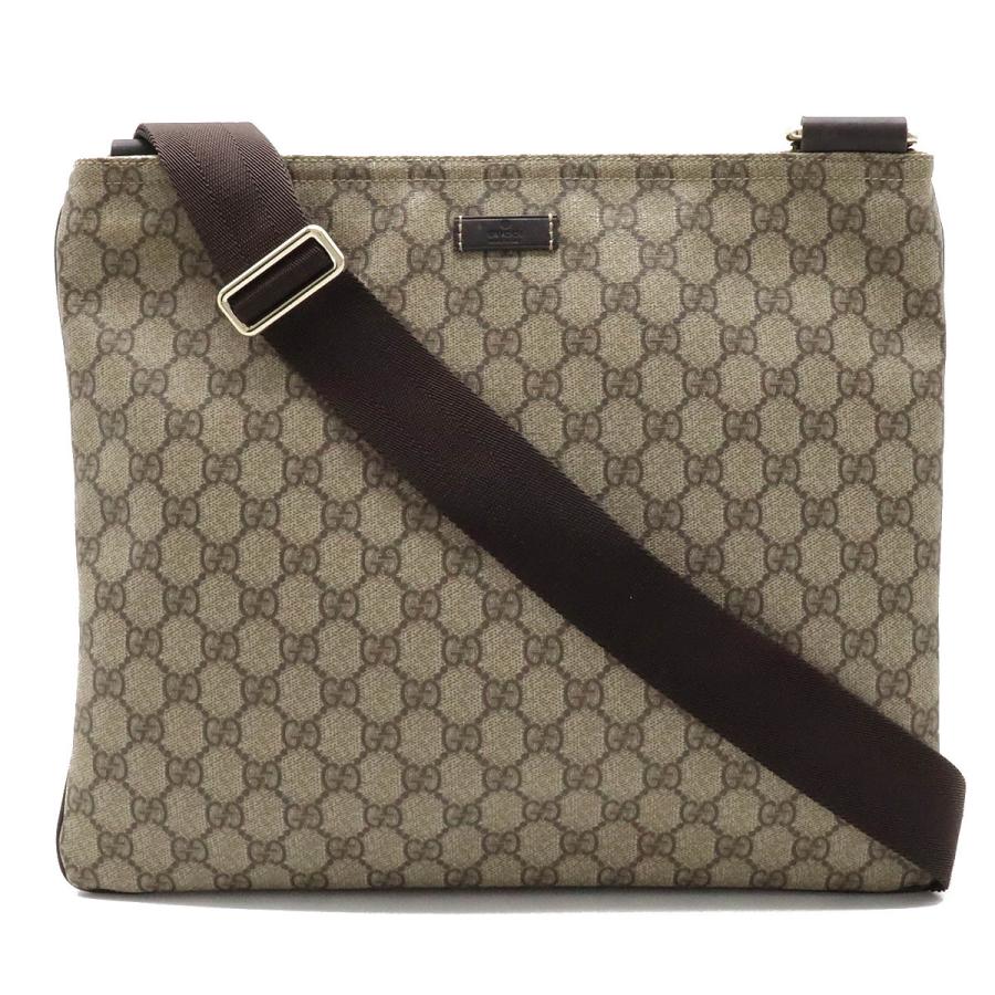 グッチ GG スプリーム PVC×レザー ショルダー バッグ メッセンジャー 茶
