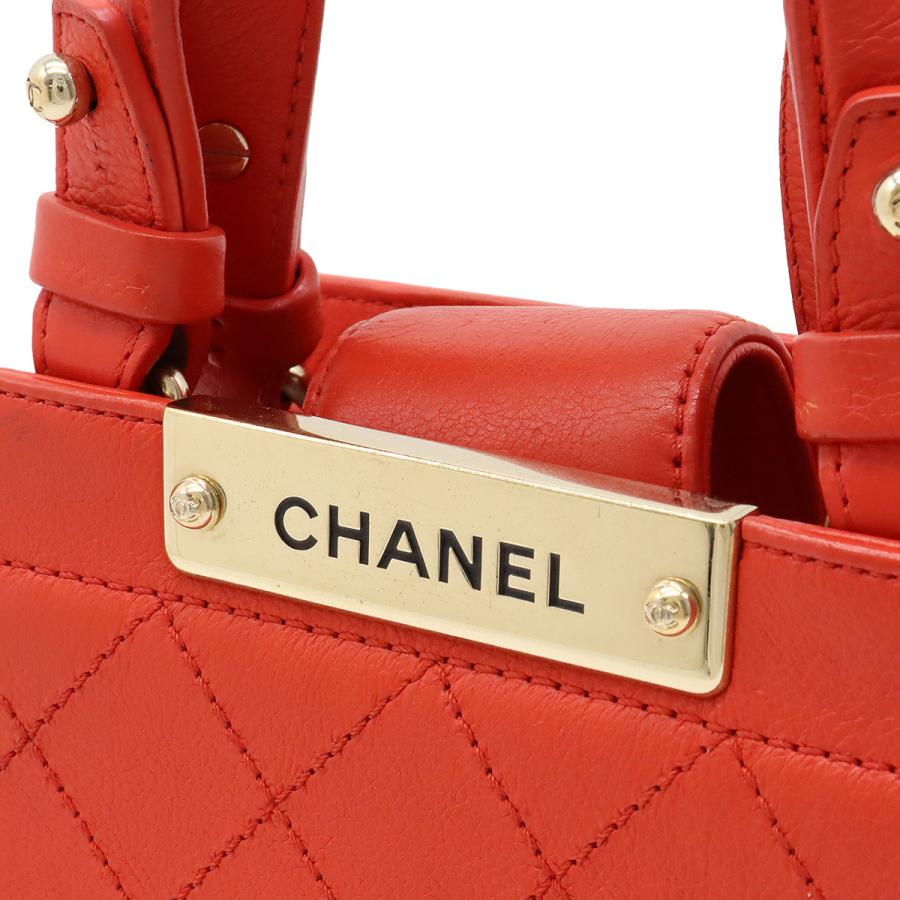 シャネルCHANEL ミニボストンバッグレッドレザービッグココ