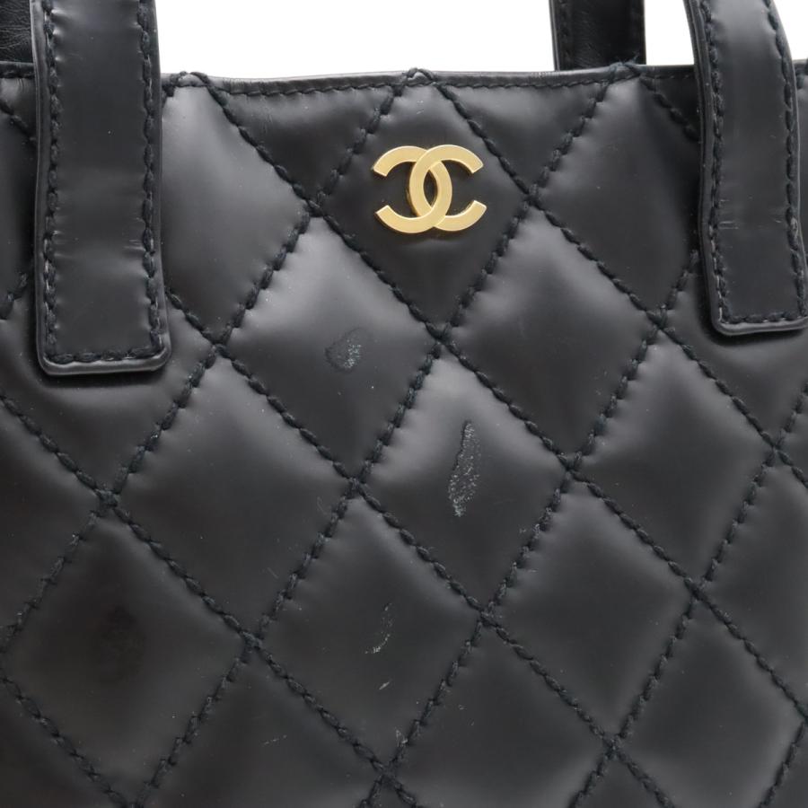 CHANEL シャネル ワイルドステッチ ココマーク ハンドバッグ トートバッグ レザー 黒 ブラック ゴールド金具｜blumin｜08