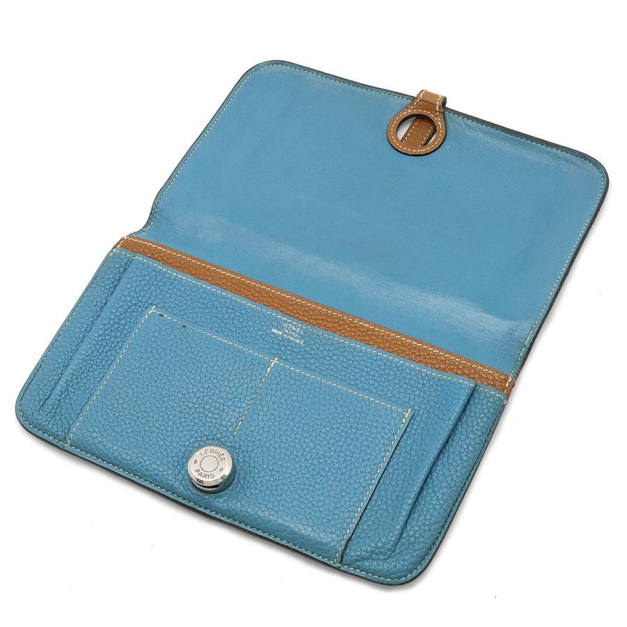 HERMES ドゴンGM 二つ折り財布 トゴ レザー ブルー系 □P刻印 : JJ 