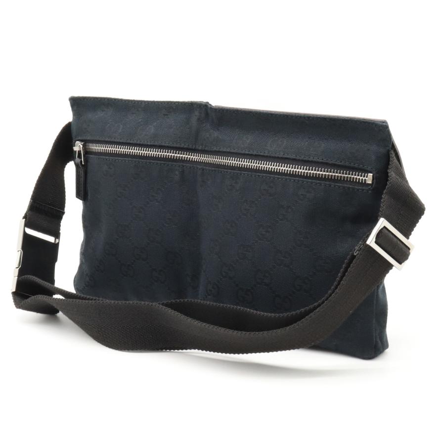 グッチ ボデイバッグ レザー ブラック GGキャンバス ウエストポーチ