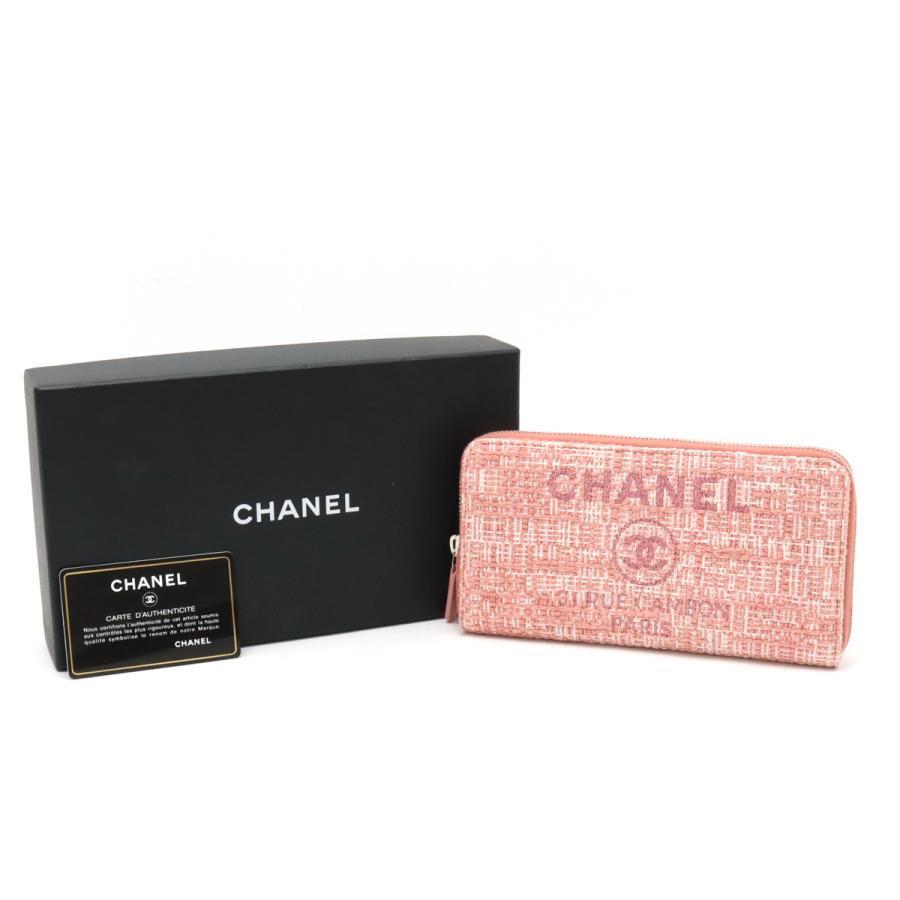 CHANEL シャネル ドーヴィルライン ラウンドファスナー 長財布 ツイード キャンバス レザー ラメ ピンク｜blumin｜09