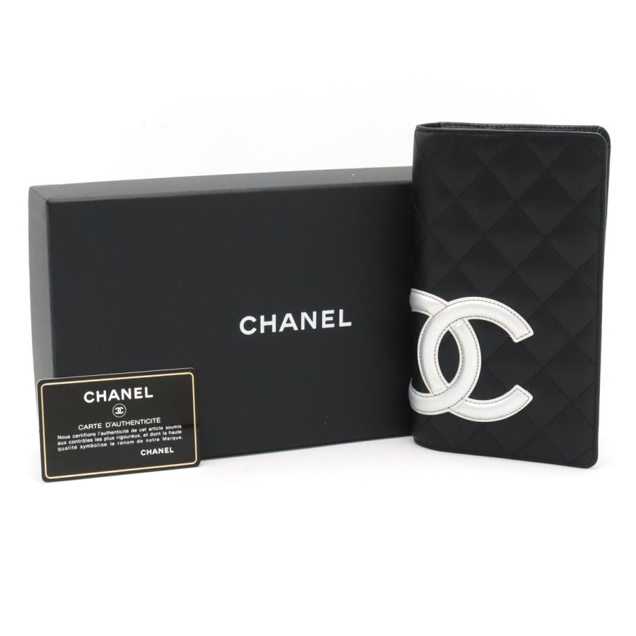 CHANEL シャネル カンボンライン ココマーク 2つ折長財布 二つ折長財布 レザー ソフトカーフ ブラック 黒 シルバー A26717 | CHANEL | 08