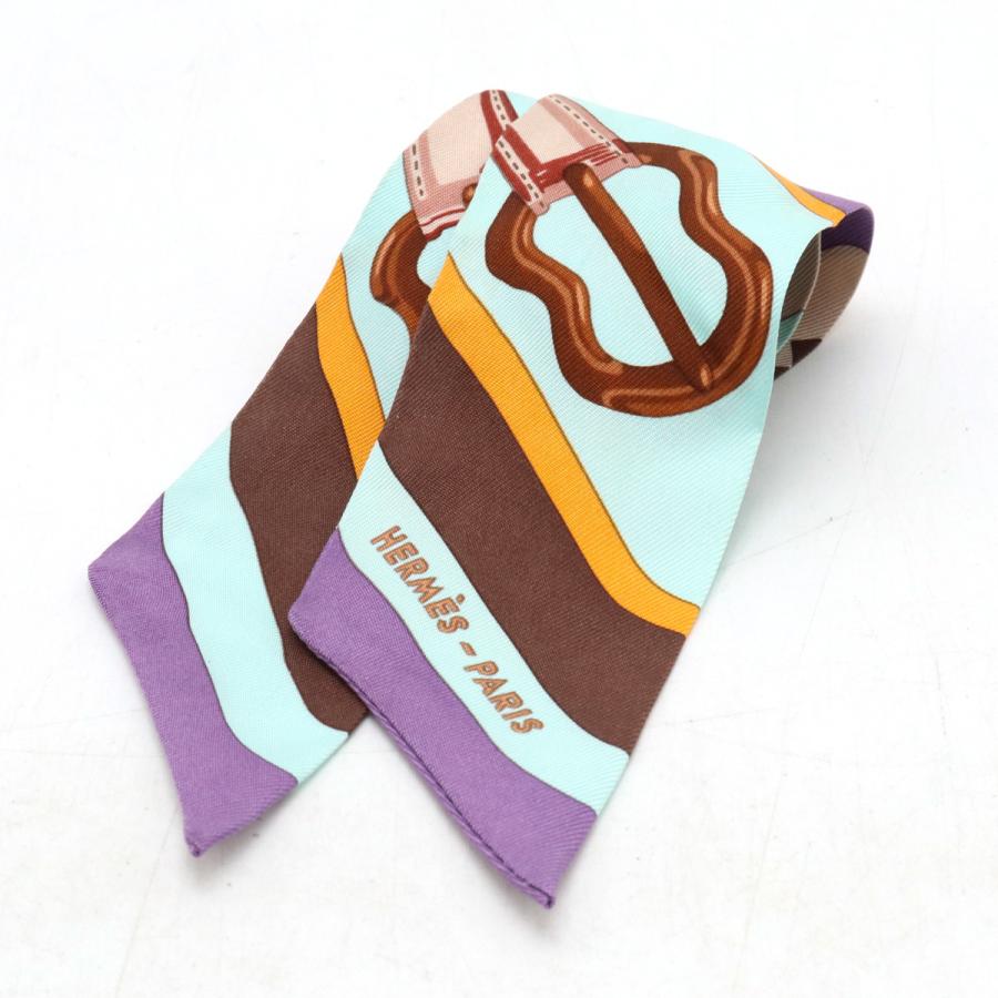HERMES エルメス TWELL ツイリー ツイル トゥイリー スカーフ コーチング シルク100% モーヴ ブルー マロン マルチカラー | HERMES