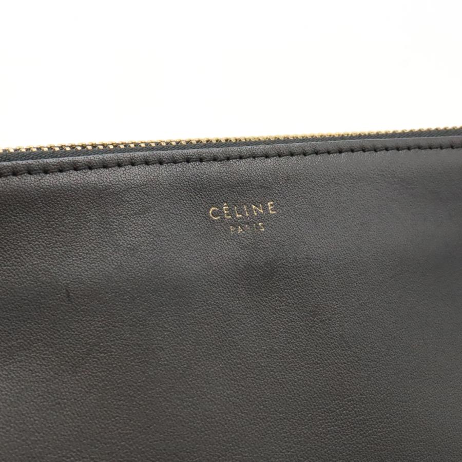 CELINE セリーヌ トリオ ラージ ショルダーバッグ 斜め掛け ポシェット ポーチ ラムスキン レザー ブラック 黒｜blumin｜08