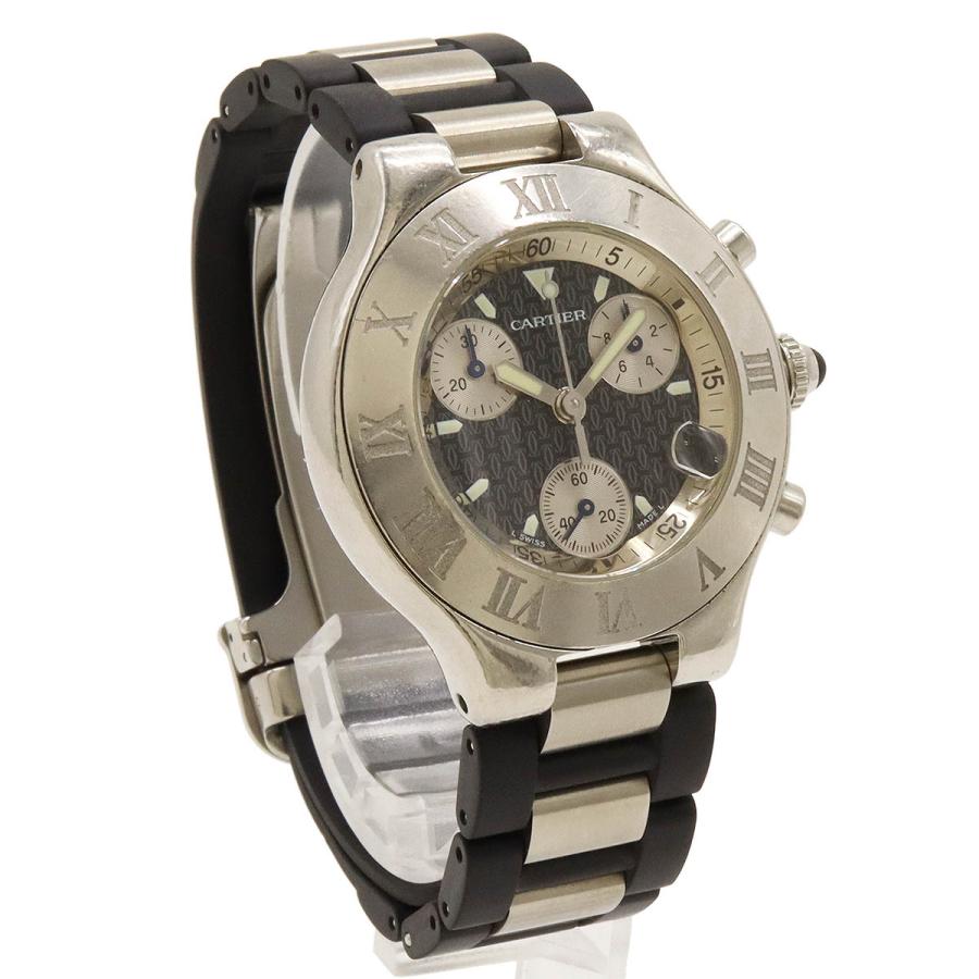 Cartier カルティエ マスト21 ヴァンテアン クロノスカフ クロノグラフ SS ラバー メンズ QZ クォーツ 腕時計 W10125U2 | Cartier | 02